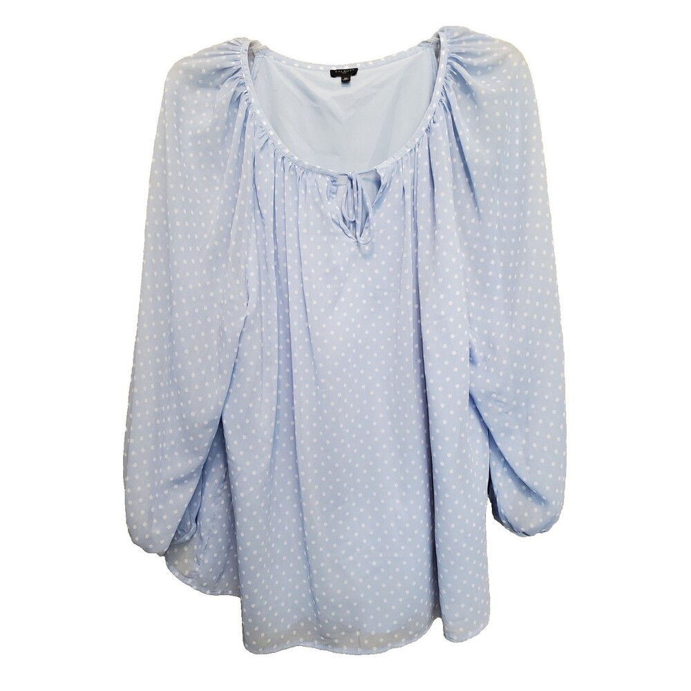 Talbots Plus Blue Polka Dot Shirred Tie-Neck Chiffon Lined Blouse Size 2X